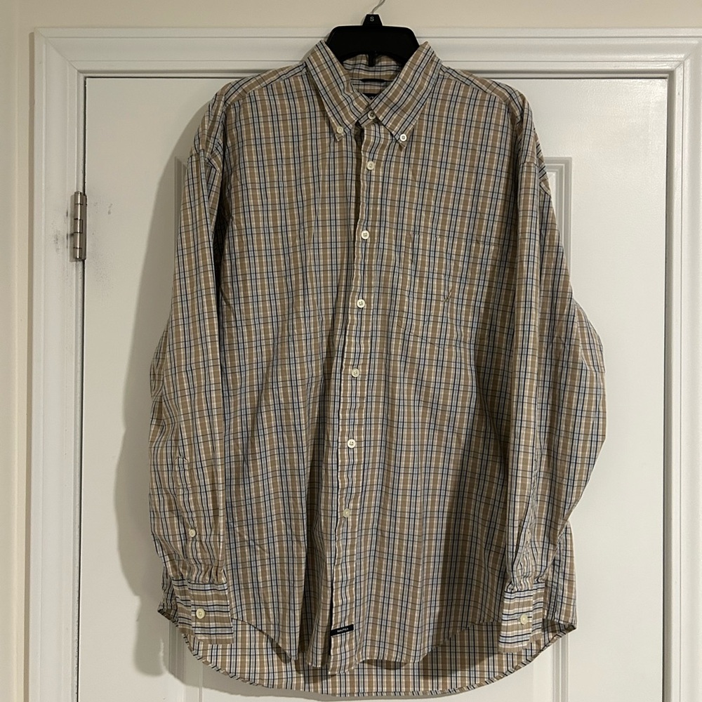 Nautica Blue and Tan Checkered Casual Shirt